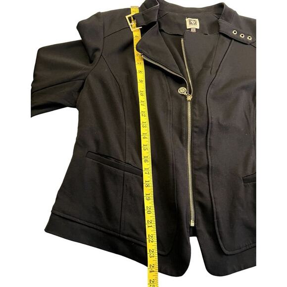 Anne Klein Moto Jacket Women's XL Black Long Sleeve Front Zip Belt Collared - Picture 5 of 9